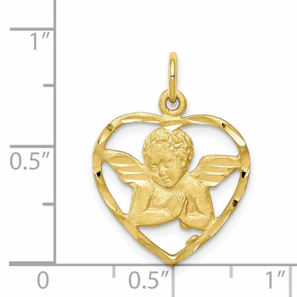 10k Yellow Gold Angel With Wings Heart Pendant