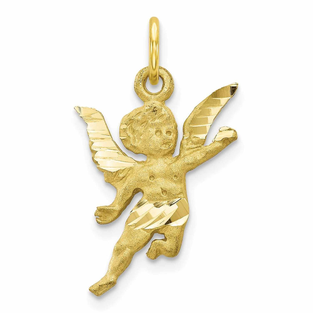 10k Yellow Gold Polish Angel With Wings Pendant