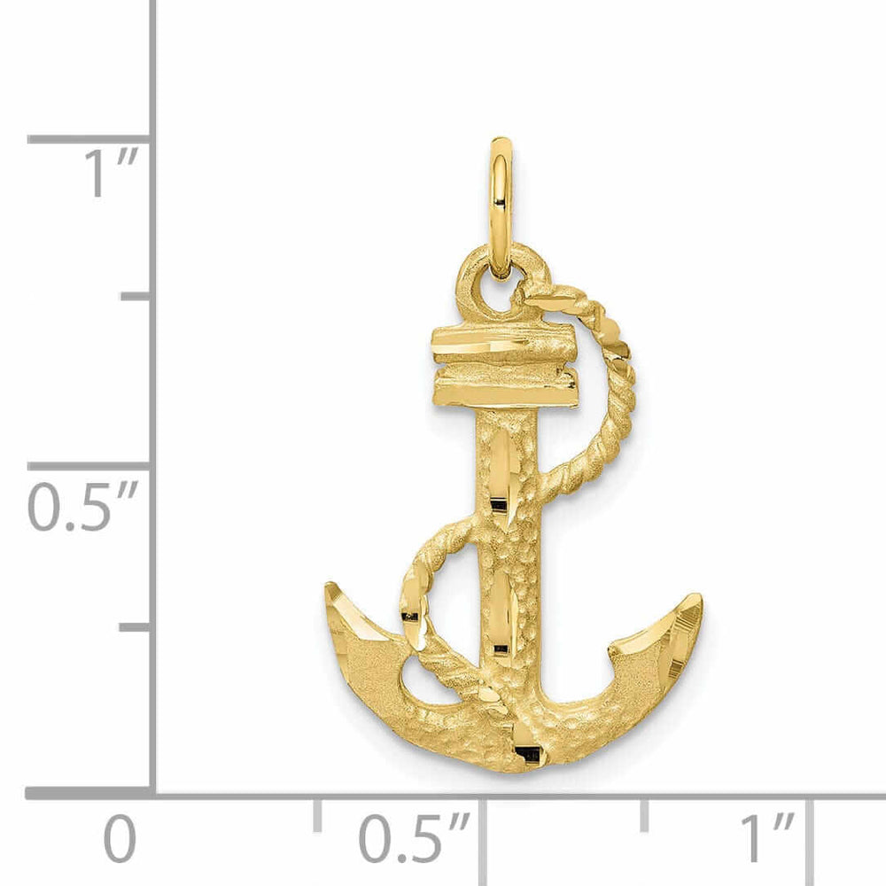 10k Yellow Gold Polished Anchor with Rope Pendant