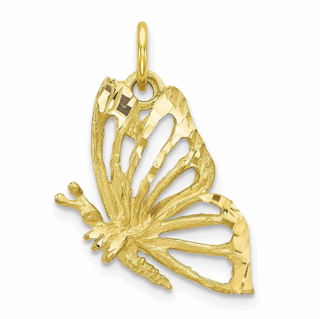 10k Yellow Gold Diamond Cut Butterfly Pendant