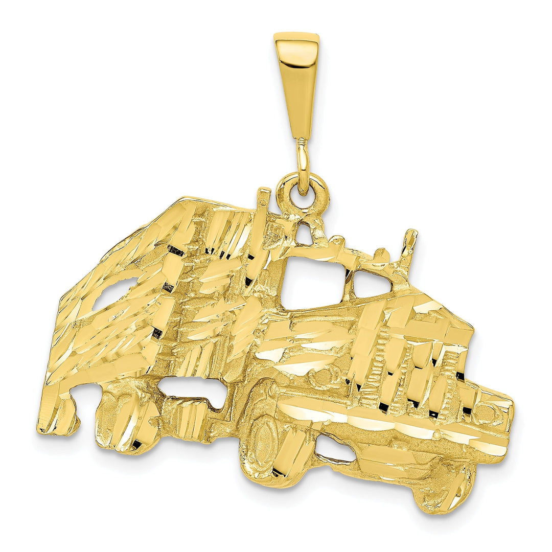 Solid 10k Yellow Gold Semi With Trailer Pendant
