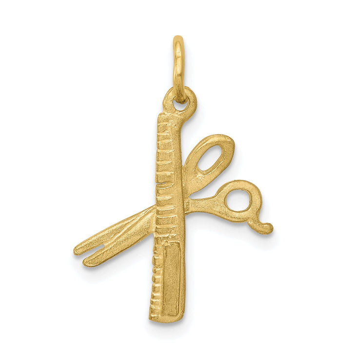 Solid 10k Yellow Gold Comb and Scissors Pendant