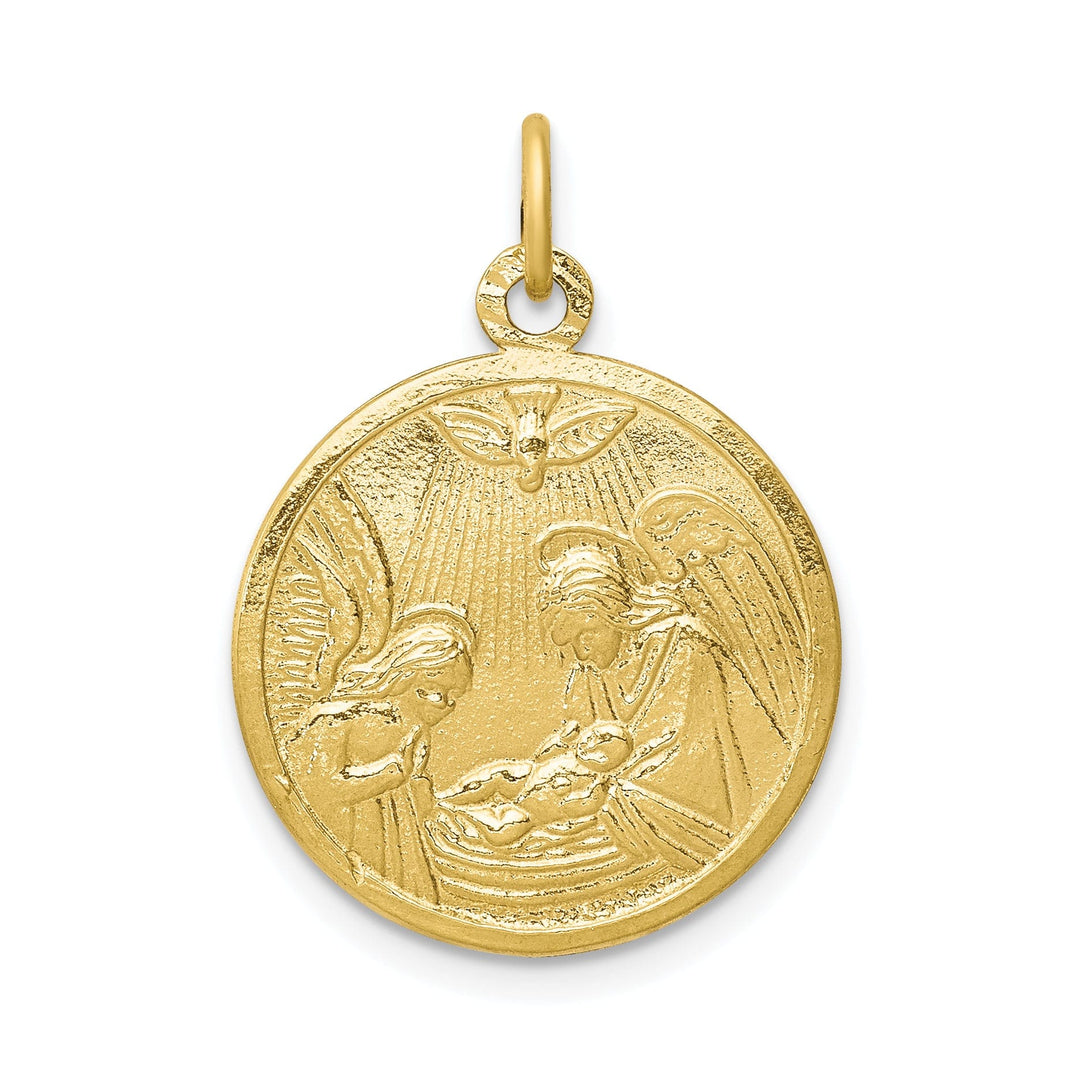 Solid 10k Yellow Gold Baptism Disc Pendant