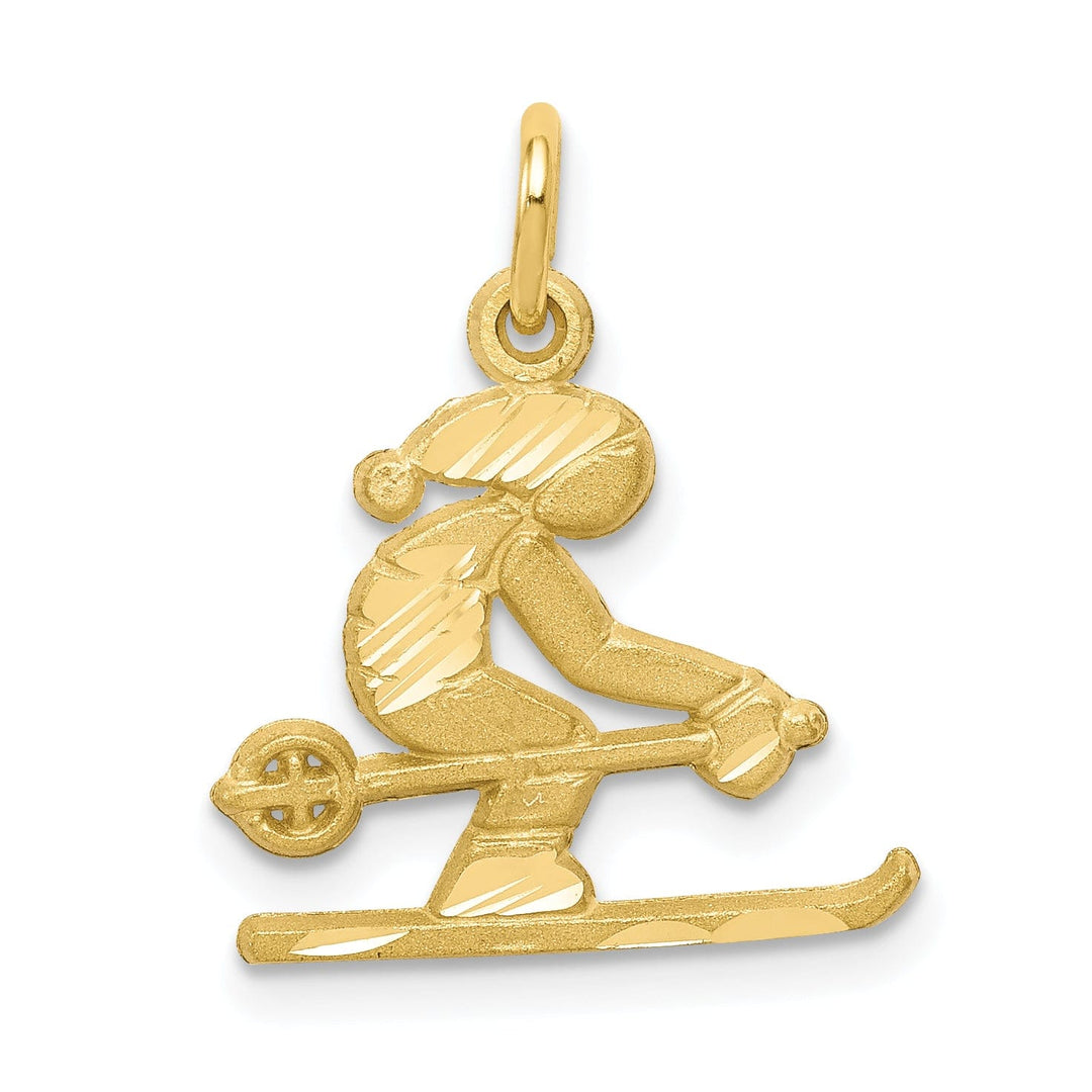 Solid 10k Yellow Gold Skier Charm Pendant