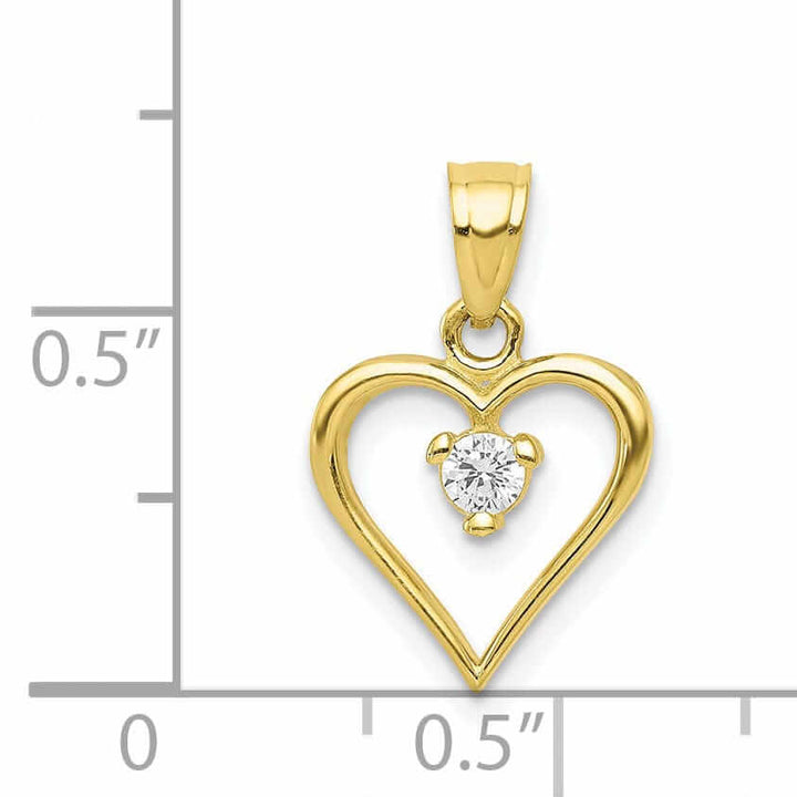 10k Yellow Gold C.Z Polished Finish Heart Charm