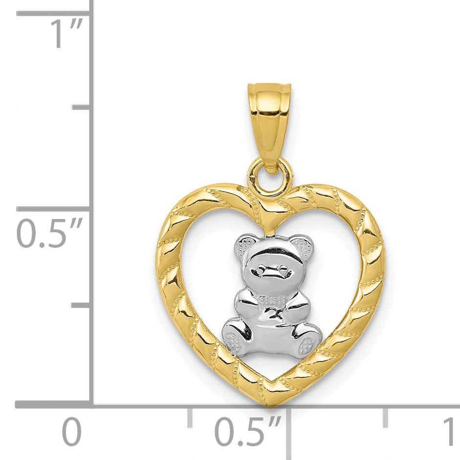 Solid 10k Two Tone Gold Teddy Bear Heart Charm