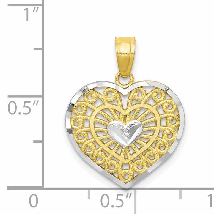 10k Two Tone Gold Heart with Bat Wings Pendant