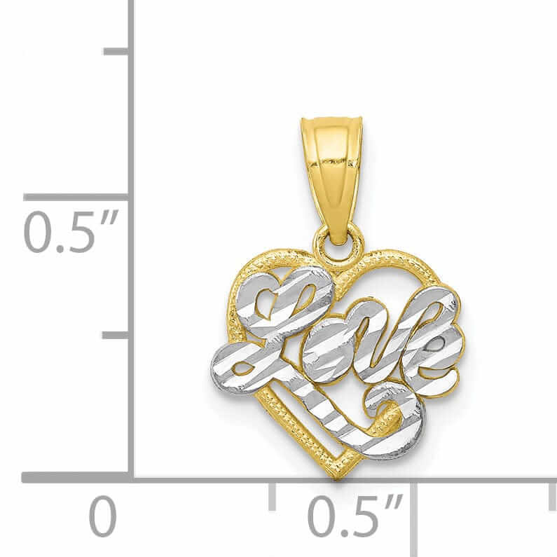 10k Two Tone Gold Polished Love Heart Pendant