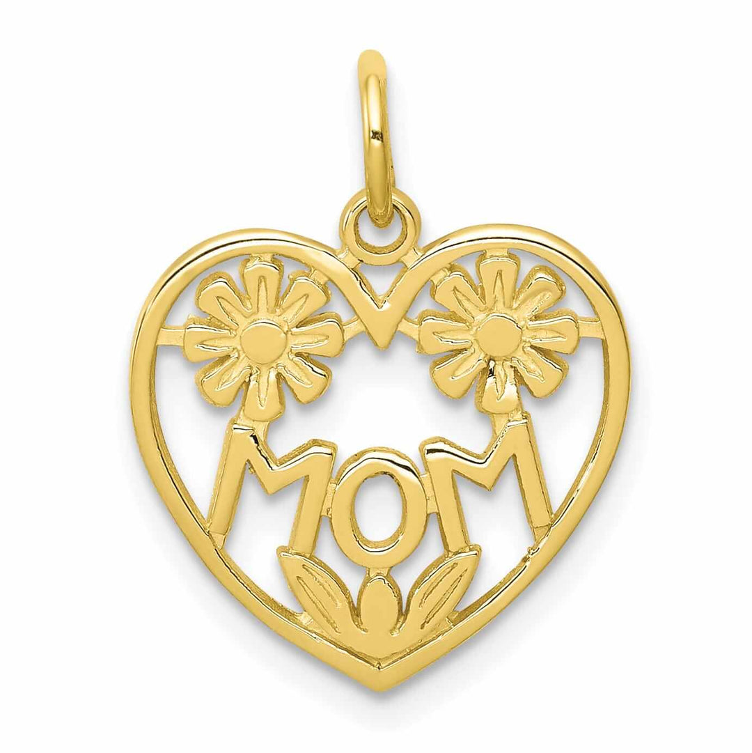10k Yellow Gold Flowers With Heart Mom Pendant