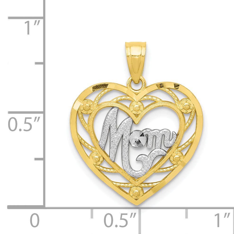 Solid 10k Two Tone Gold Mom Heart Charm Pendant