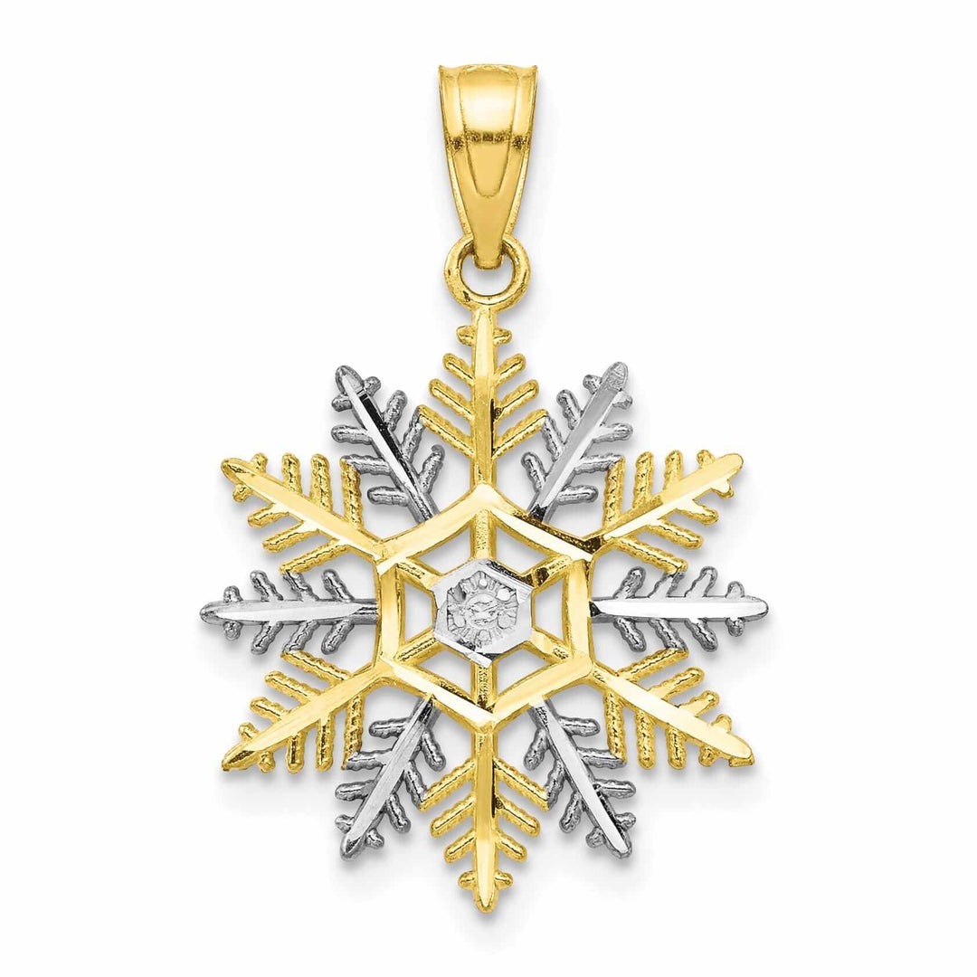 10k Two Tone Gold Polish Finish Snowflake Charm