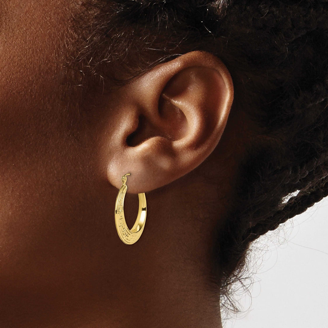 10k Yellow Gold Hollow Greek Key Hoop Earrings