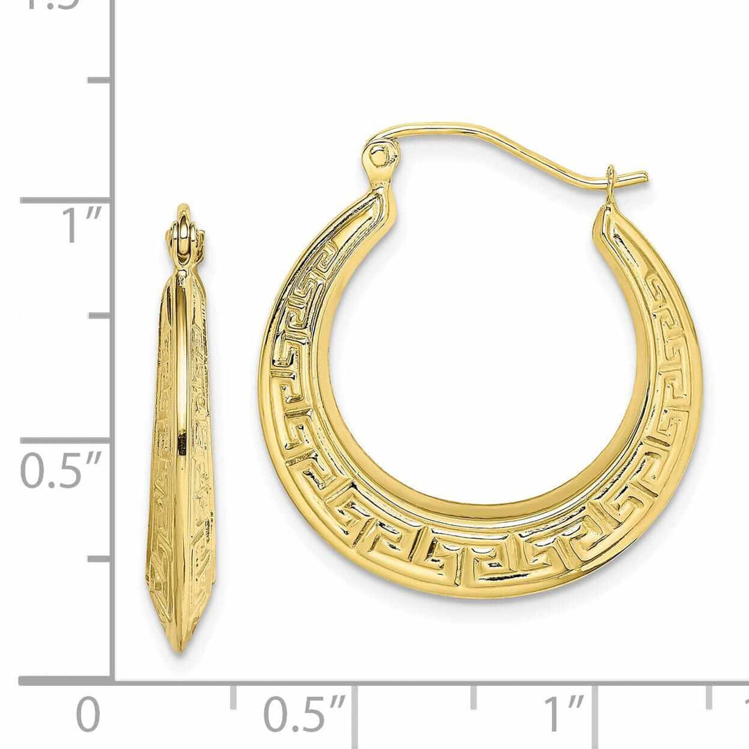 10k Yellow Gold Hollow Greek Key Hoop Earrings