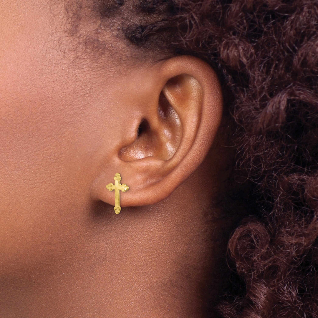 10kt Yellow Gold Diamond Cut Budded Cross Earring