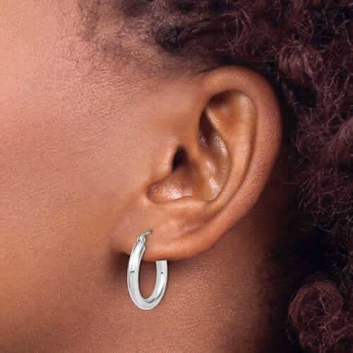 10kt White Gold Polished Hinged Hoop Earrings