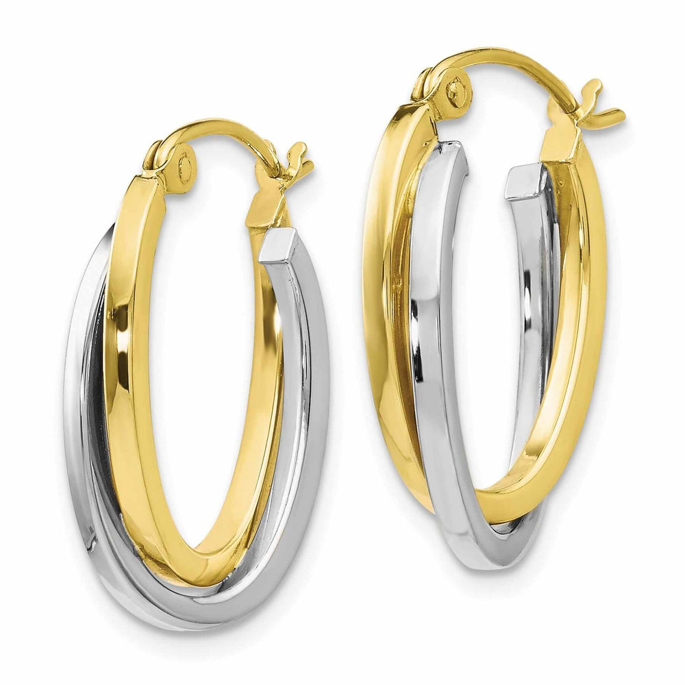 10kt Two Tone Gold Polished Hinged Hoop Earrings