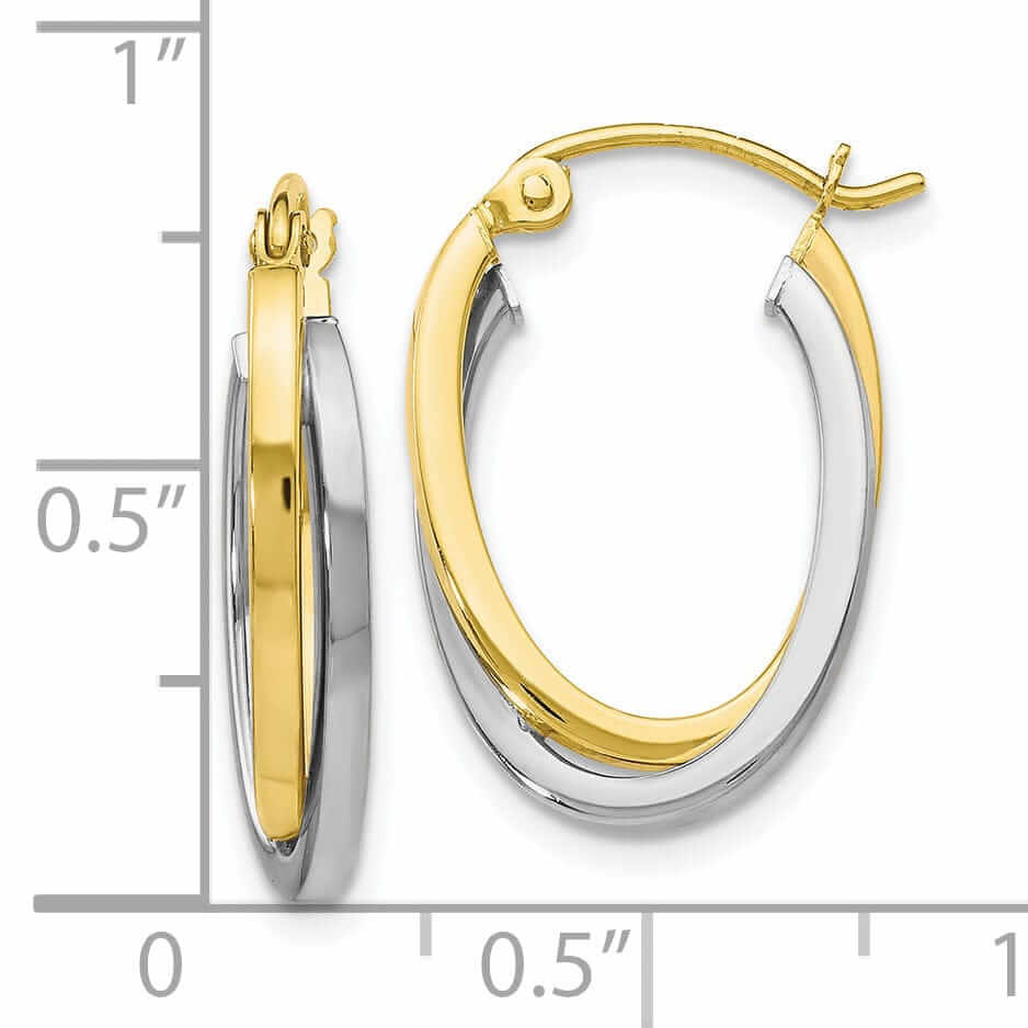 10kt Two Tone Gold Polished Hinged Hoop Earrings