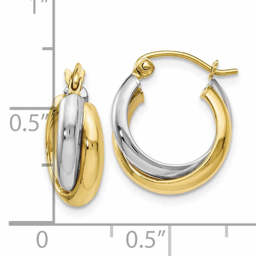10kt Two Tone Gold Polished Hinged Twisted Hoop Earrings