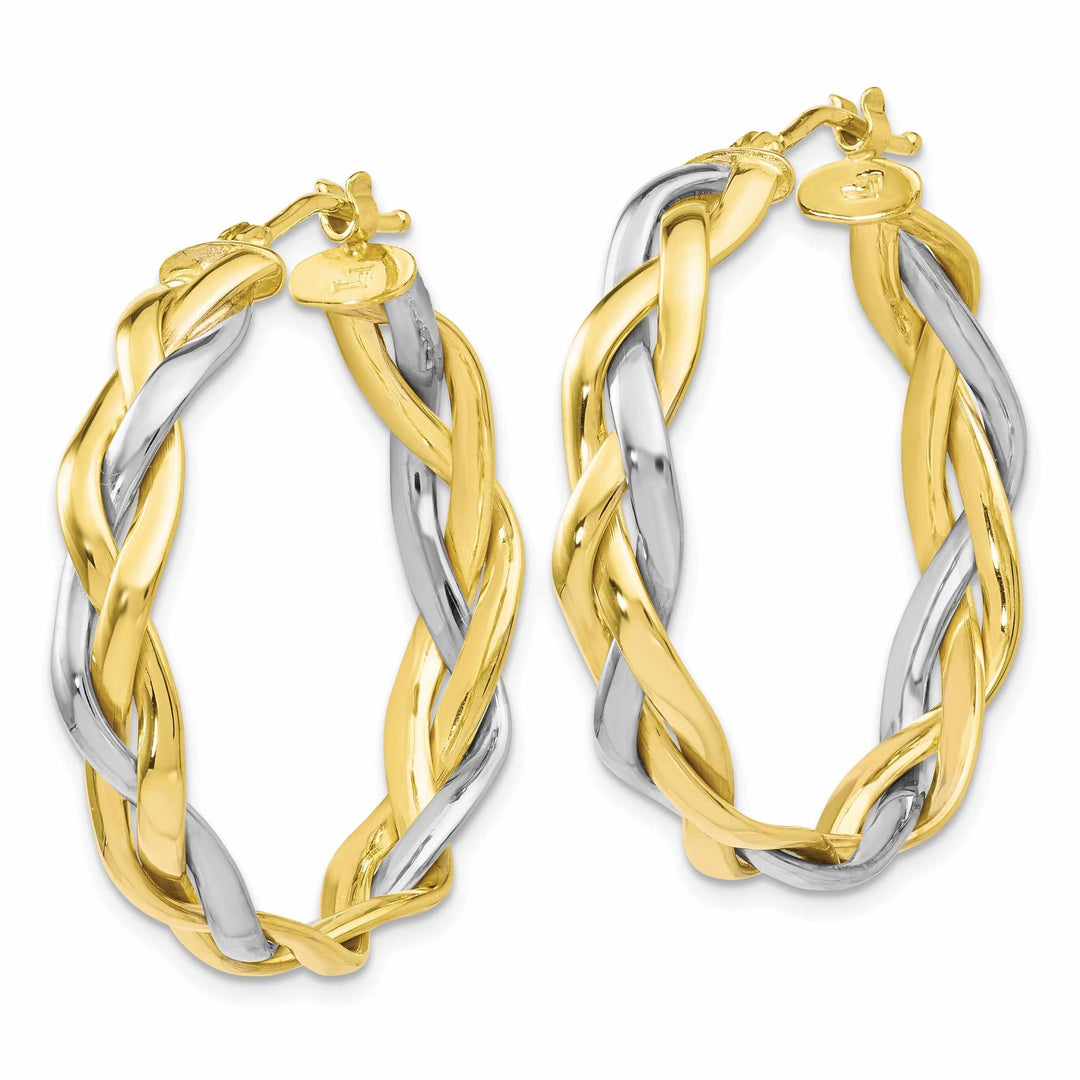 10kt Two Tone Gold Braided Hoop Earrings