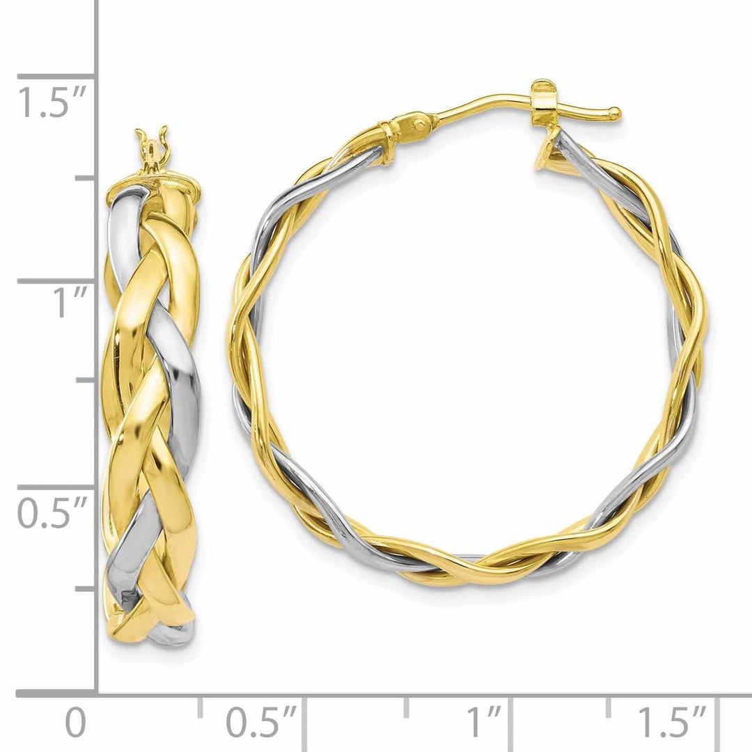 10kt Two Tone Gold Braided Hoop Earrings