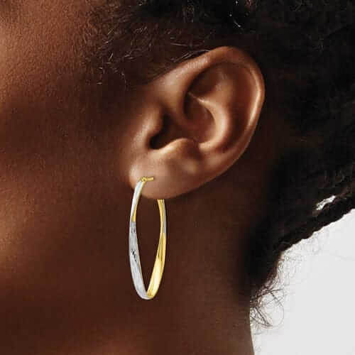 10kt Yellow Gold White Rhodium D.C Hoop Earrings