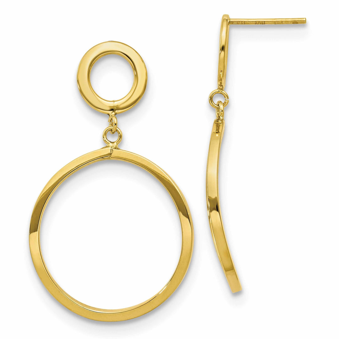 10k Yellow Gold Round Dangle Post Earrings