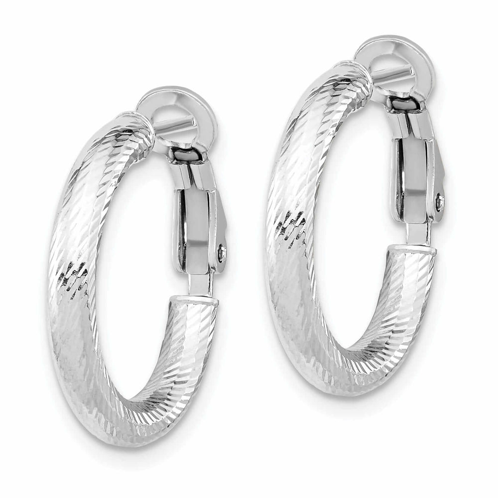 10k White Gold Round Omega Hoop Earrings