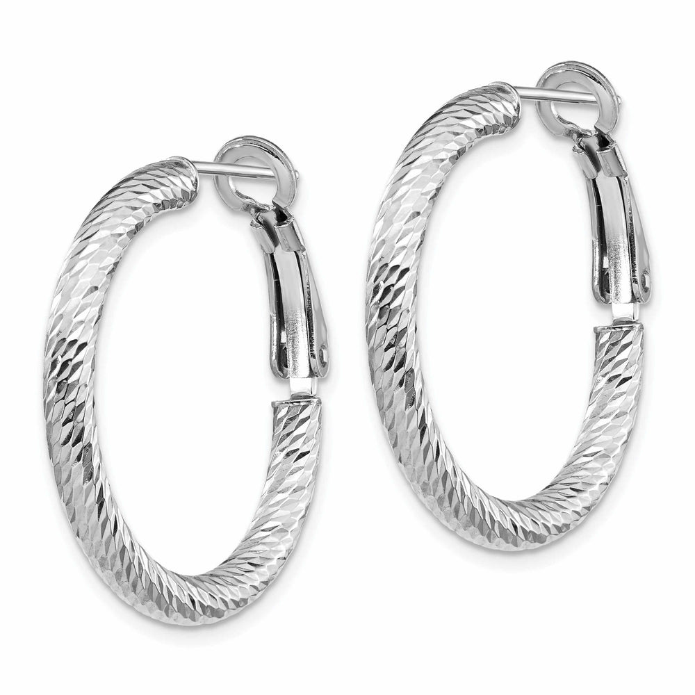 10k White Gold Round Omega Hoop Earrings