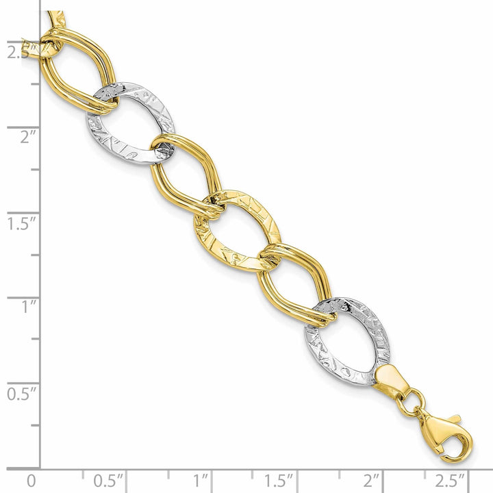 10k Two Tone Gold Polish Texture Link Bracelet