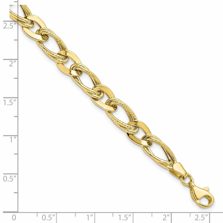 10k Yellow Gold Polished Texture Link Bracelet