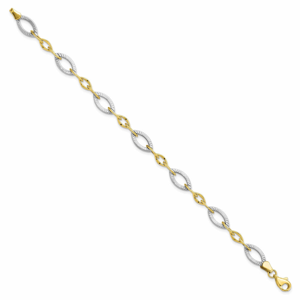 10k Two Tone Gold Polished Texture Link Bracelet