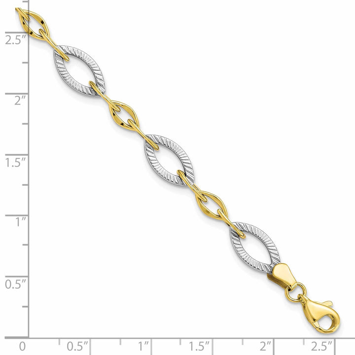 10k Two Tone Gold Polished Texture Link Bracelet