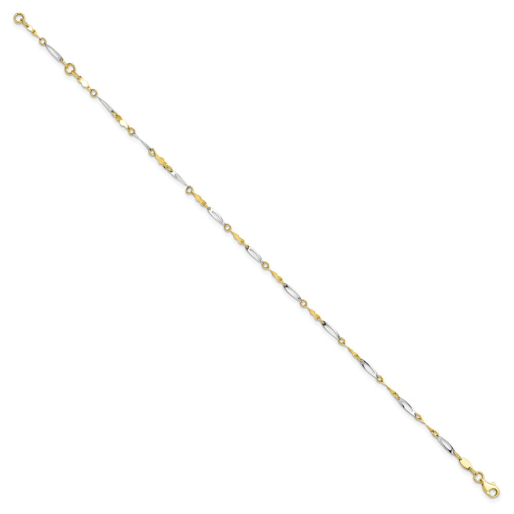 10k Two Tone Gold Polished Fancy Link Anklet