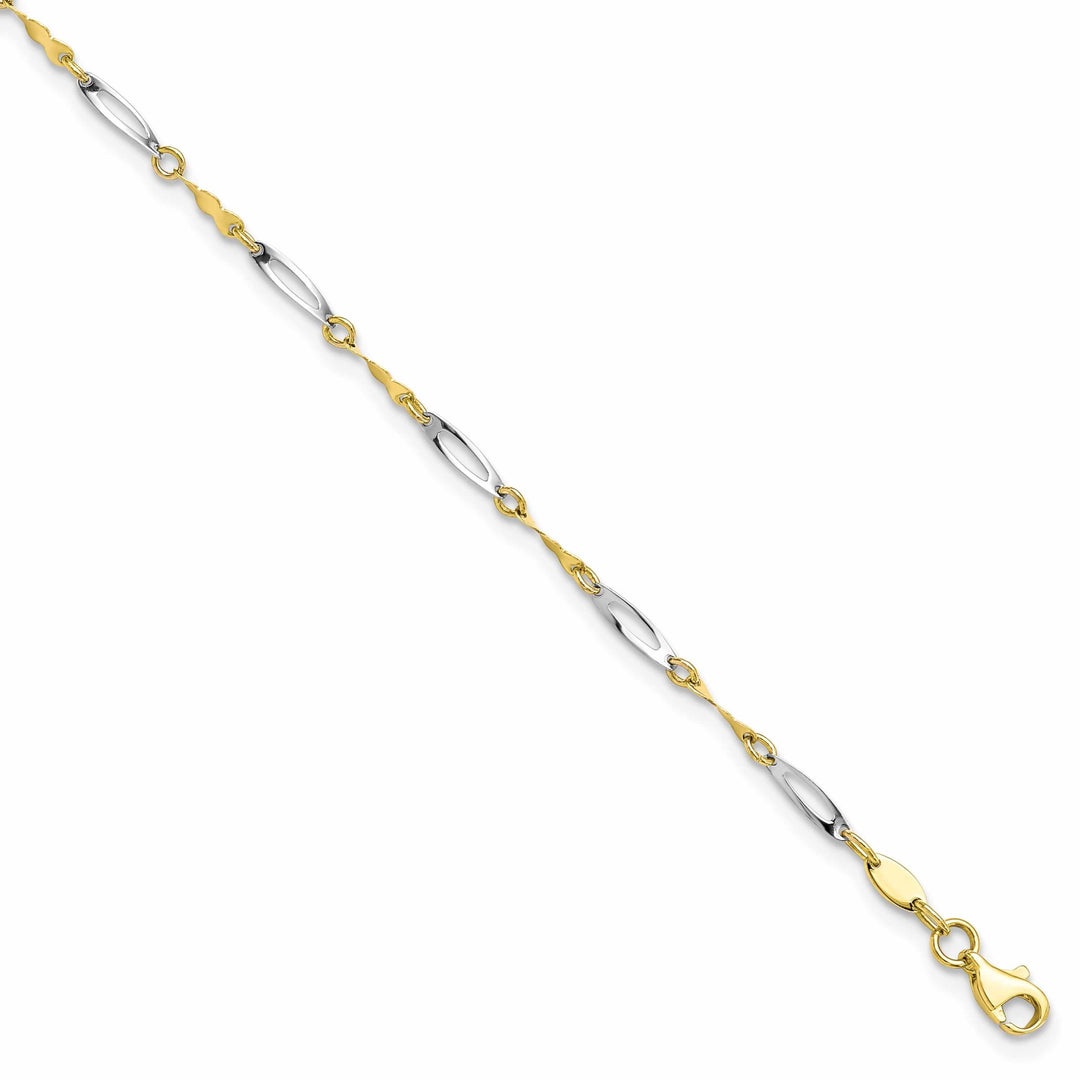 10k Two Tone Gold Polished Fancy Link Anklet