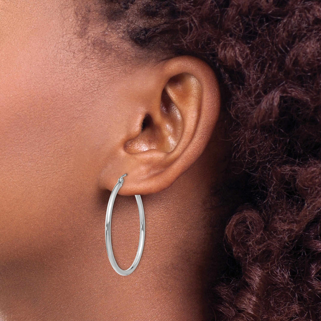 10k White Gold Polished 2MM Classic Hoop Earrings