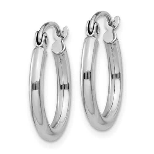 10k White Gold Polished 2MM Round Hoop Earrings