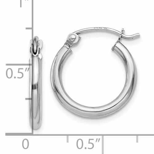 10k White Gold Polished 2MM Round Hoop Earrings