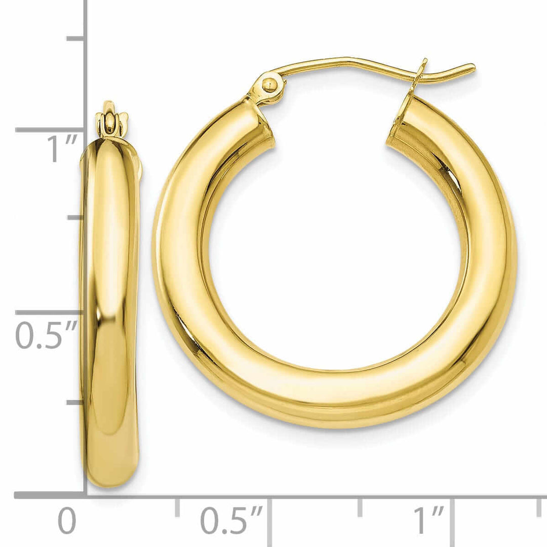 10k Yellow Gold Polished 4MM x 25MM Hoop Earrings