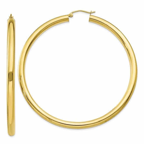 10k Yellow Gold Polished 4MM x 65MM Hoop Earrings