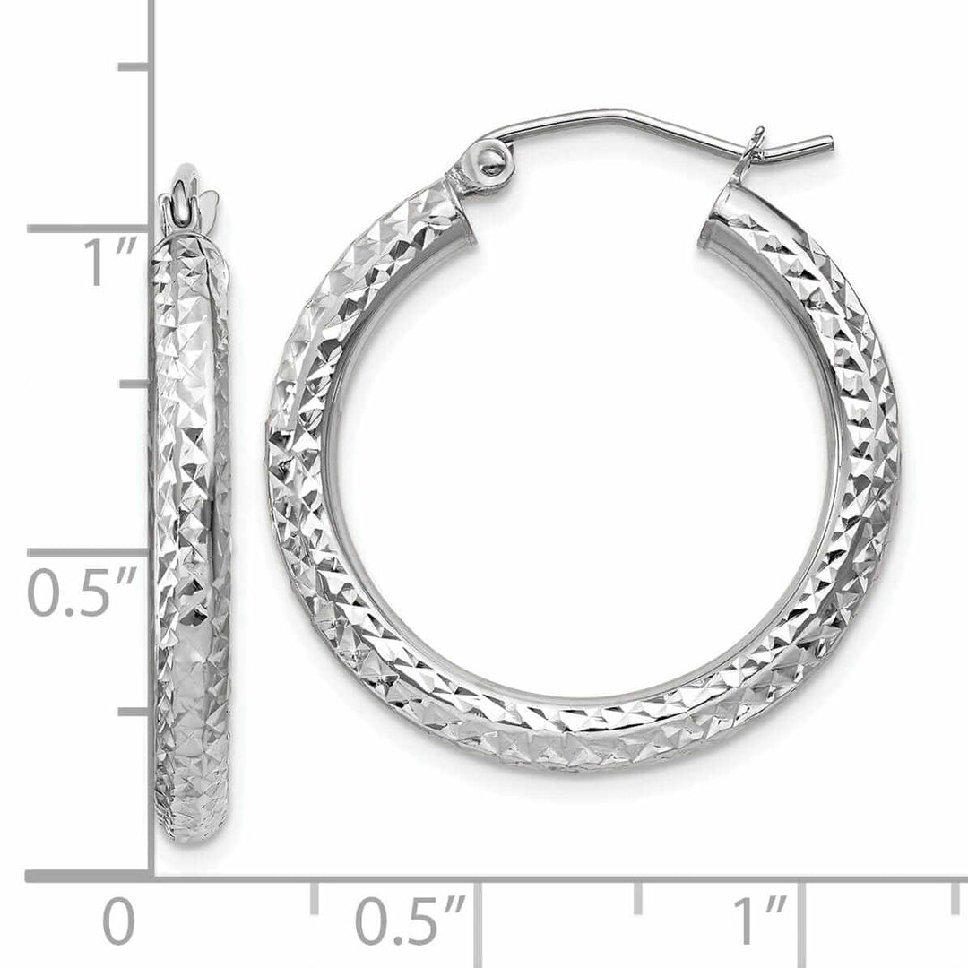 10k White Gold D.C 3MM Polished Round Hoop Earring