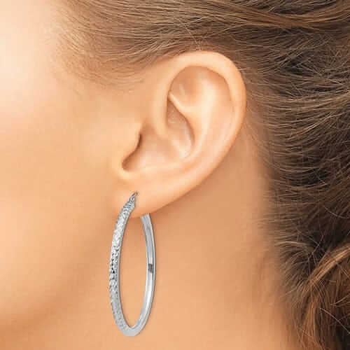 10k White Gold 3MM Polished Round Hoop Earrings