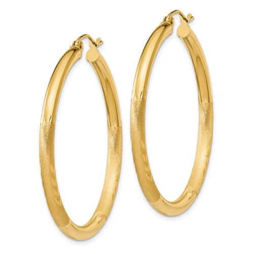 10k Yellow Gold Satin D.C Round Hoop Earrings