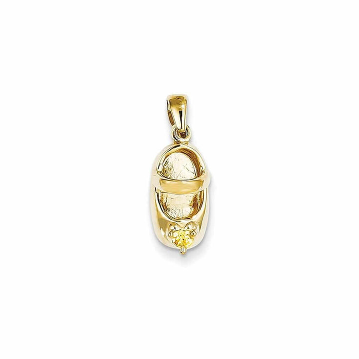 14 Yellow Gold Citrine Stone 3D Baby Shoe Charm