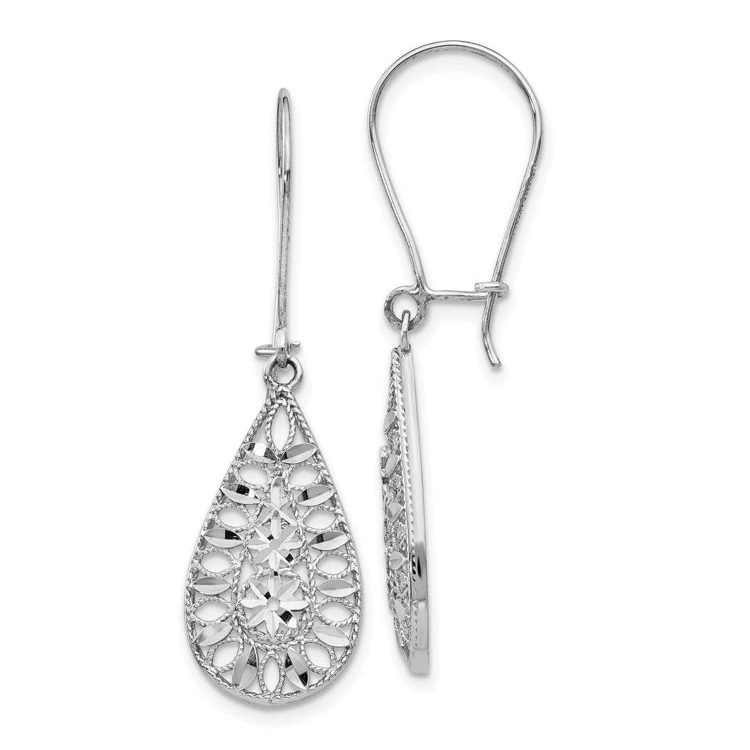 14k White Gold Diamond cut Dangle Earrings