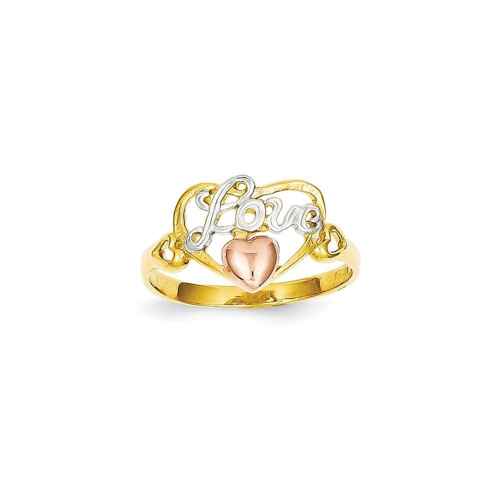 14k Tri Color Gold Love Heart Ring