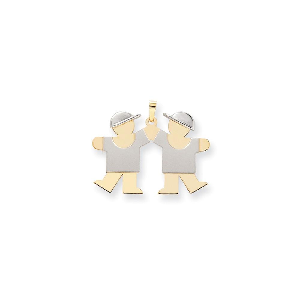14k Two-tone Large Twin Boys With Hats Kiss Charm