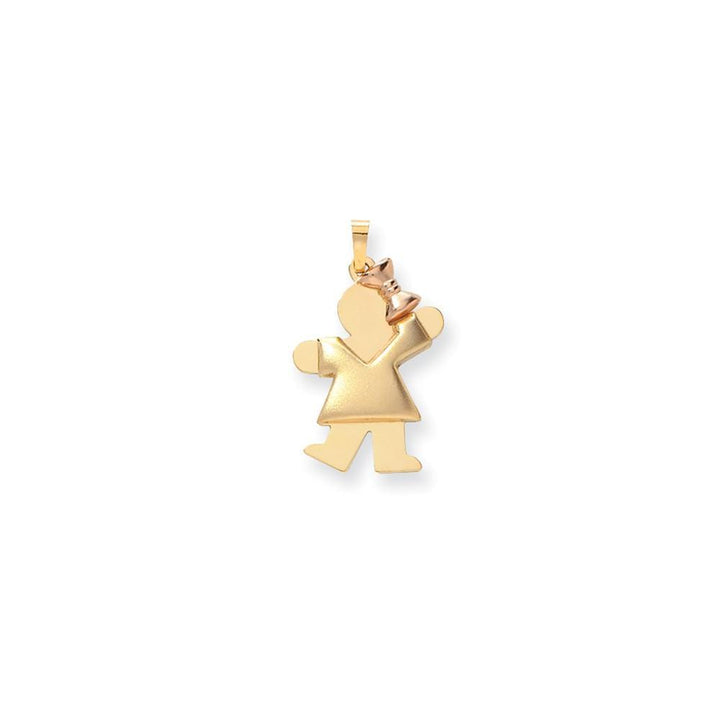 14k Two-tone Puffed Girl With Bow Kiss Charm