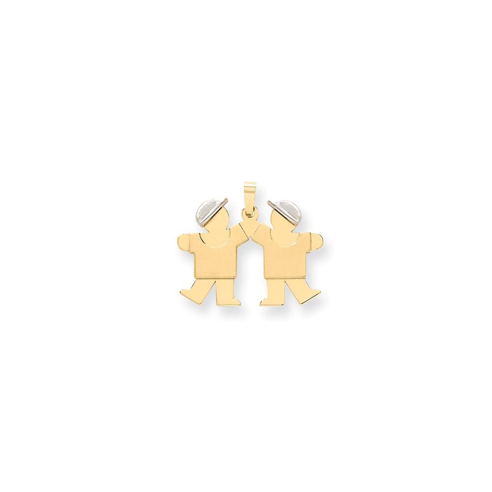14k Two-tone Small Twin Boys With Hats Kiss Charm