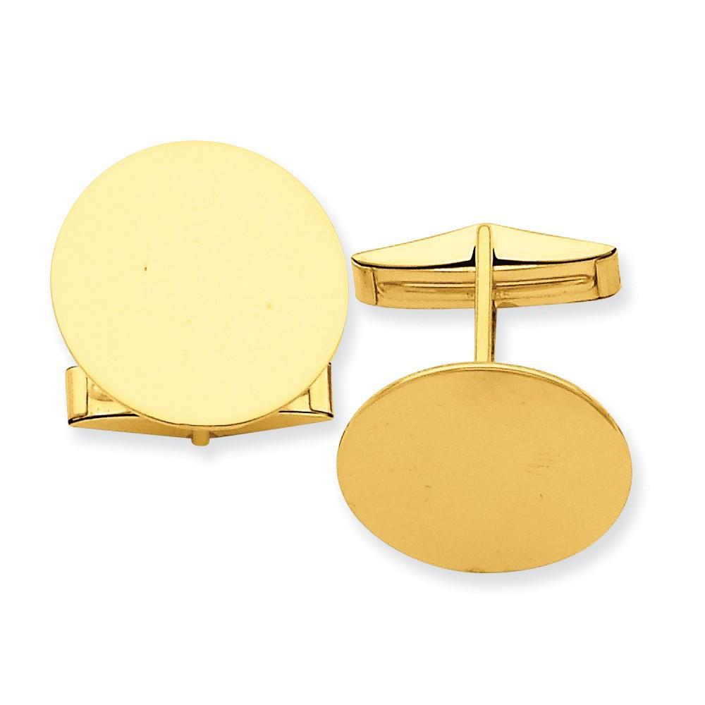 14k Yellow Gold Solid Round Design Cuff Links