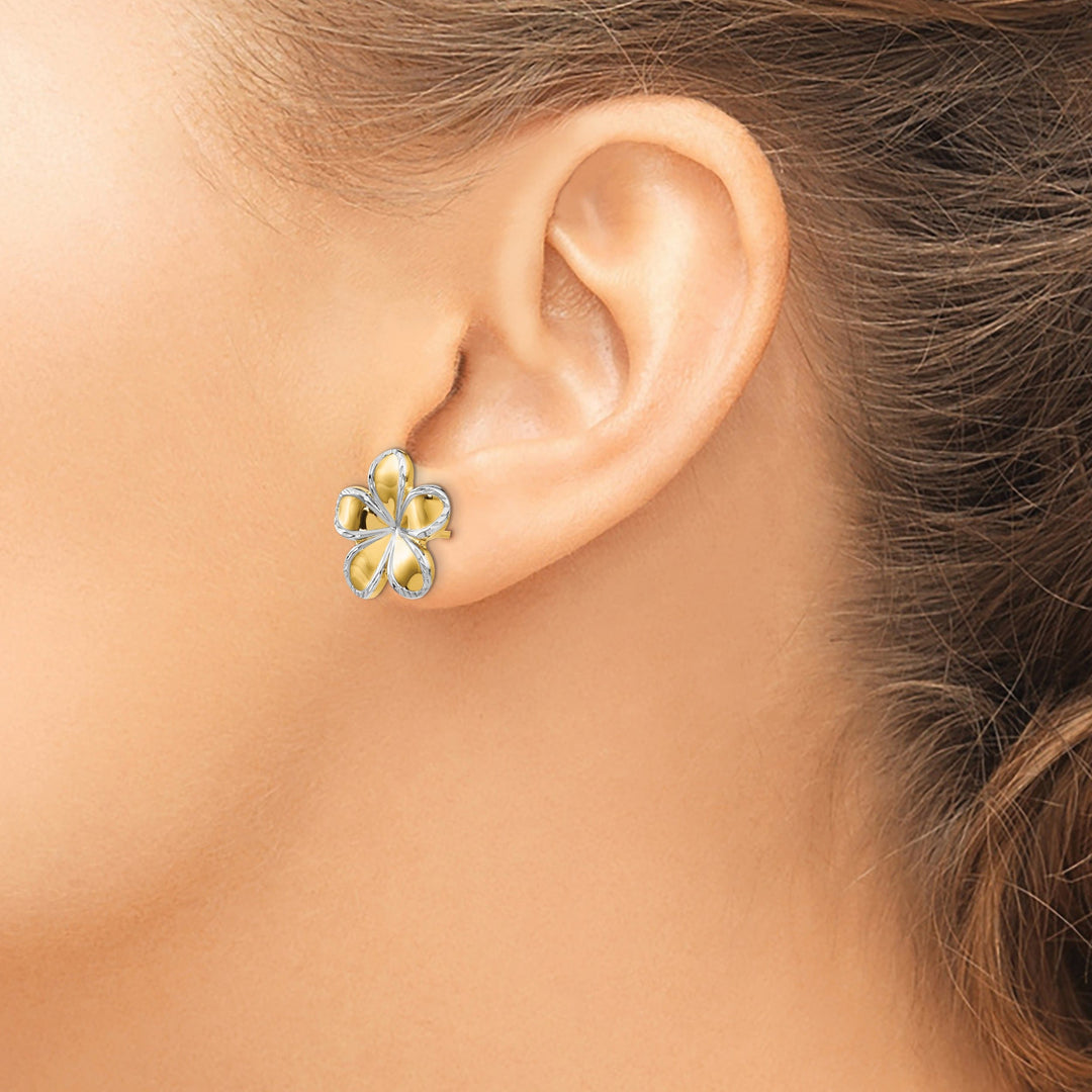 14k Yellow Rhodium Flower Post Earrings